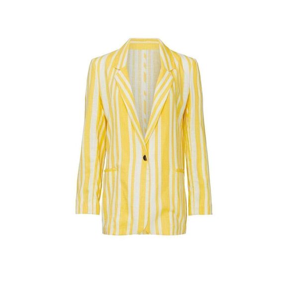 Willow Meyer Blazer‎ Women's Small Yellow White Striped Linen Blend Long Sleeve - Picture 13 of 13